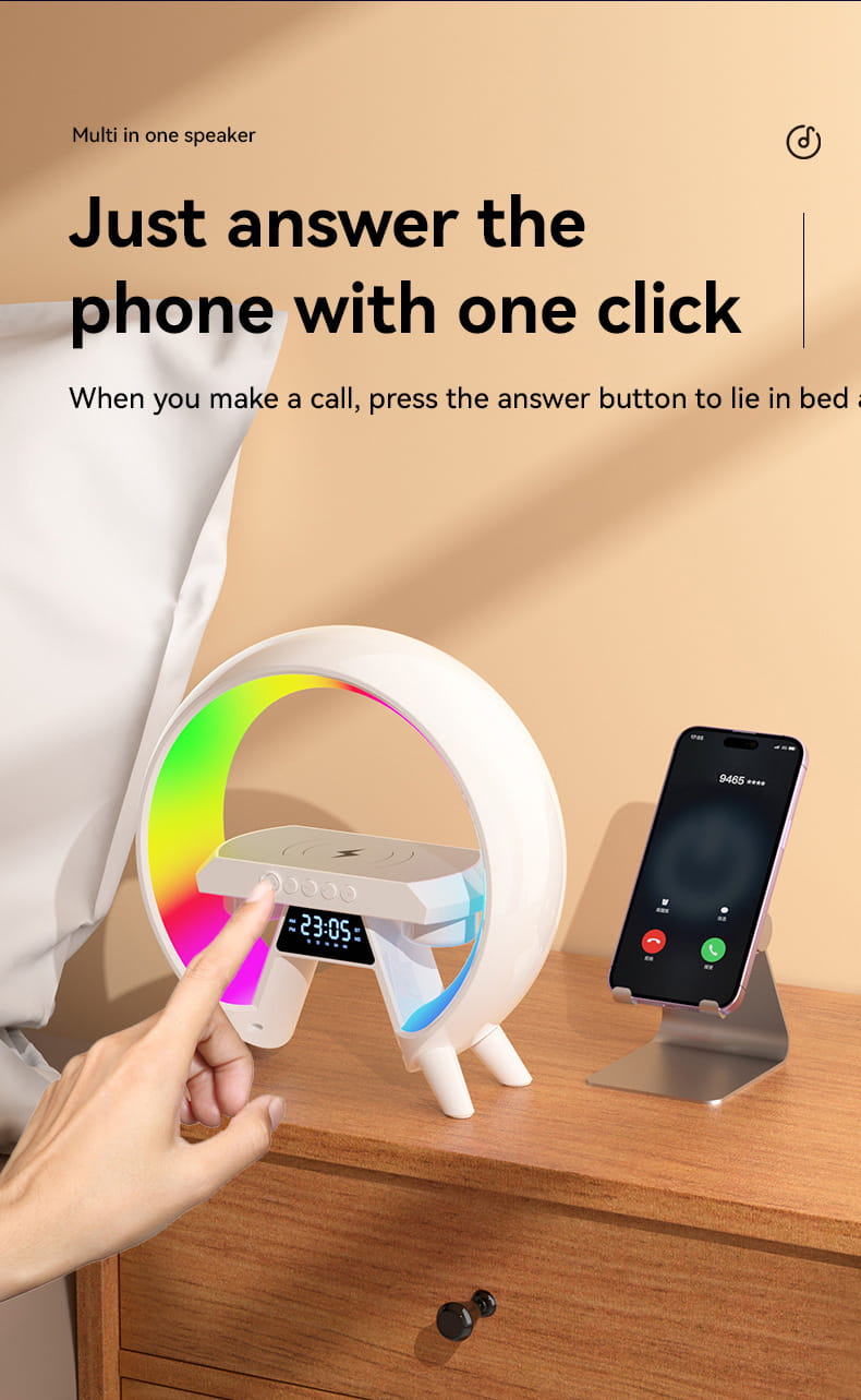 Colorful LED Clock Lamp with Wireless Charging Bluetooth Speake_Features