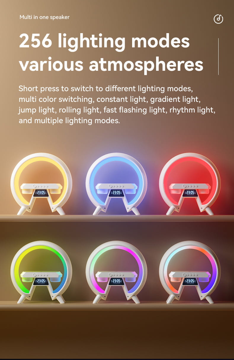 Colorful LED Clock Lamp with Wireless Charging Bluetooth Speake_Features