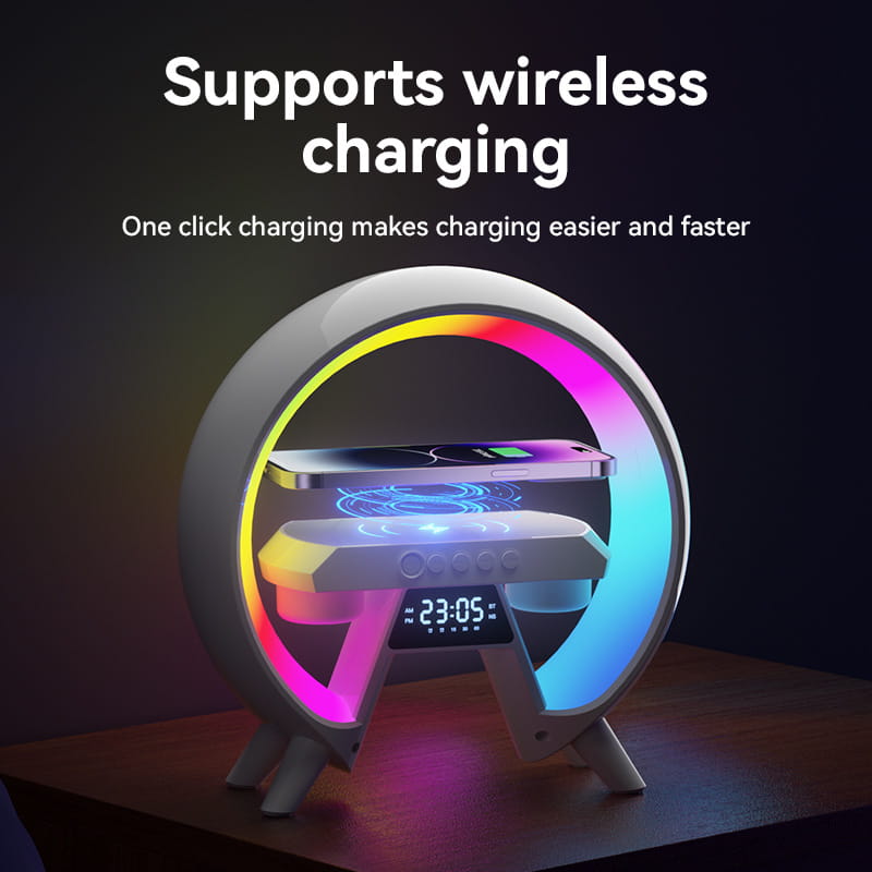 Colorful LED Clock Lamp with Wireless Charging Bluetooth Speake