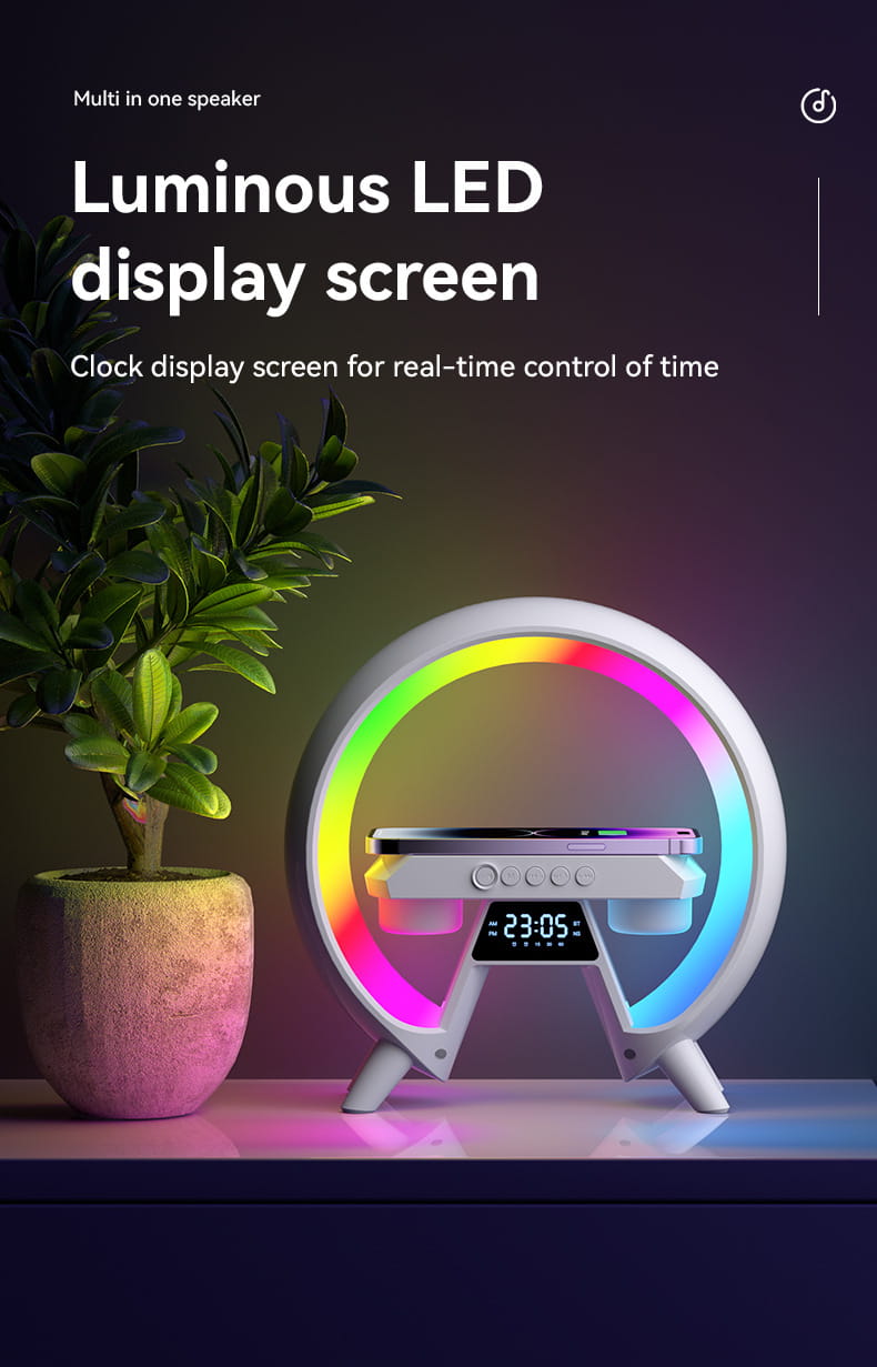 Colorful LED Clock Lamp with Wireless Charging Bluetooth Speake_Features