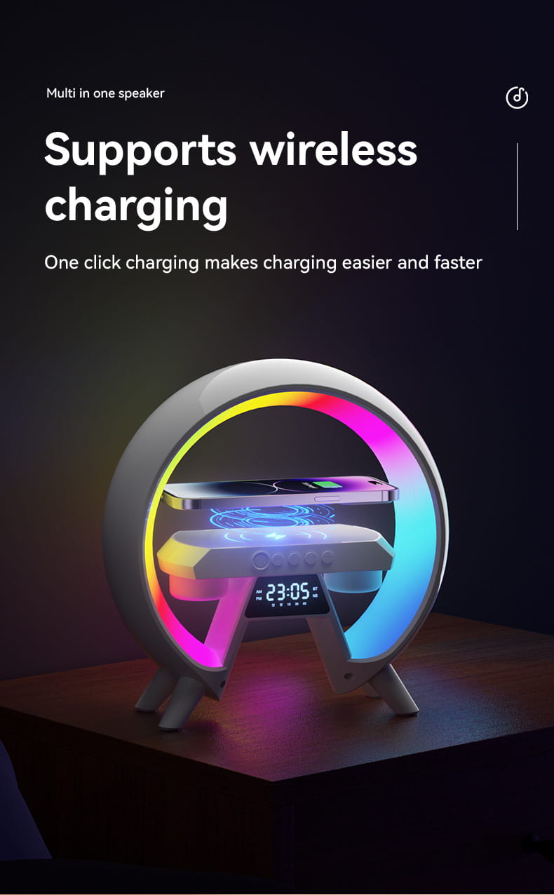 Colorful LED Clock Lamp with Wireless Charging Bluetooth Speake_Features