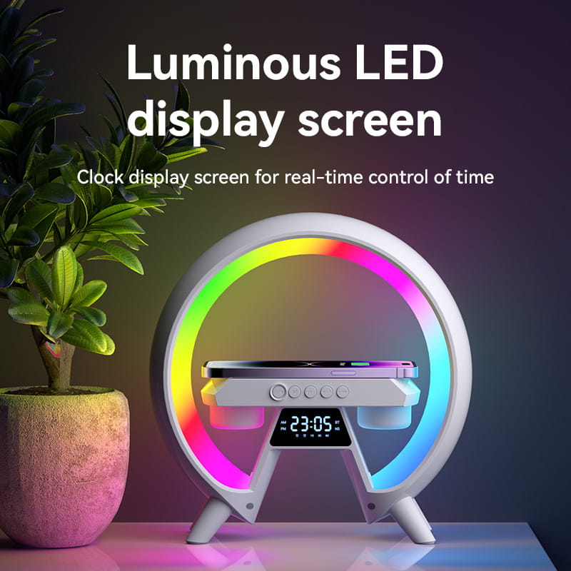 Colorful LED Clock Lamp with Wireless Charging Bluetooth Speake